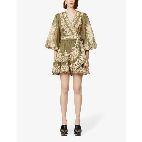 NWOT ZIMMERMANN Anneke Floral-Pattern Cotton Mini Wrap-Dress Sz 3 (US 10) - Picture 3 of 10